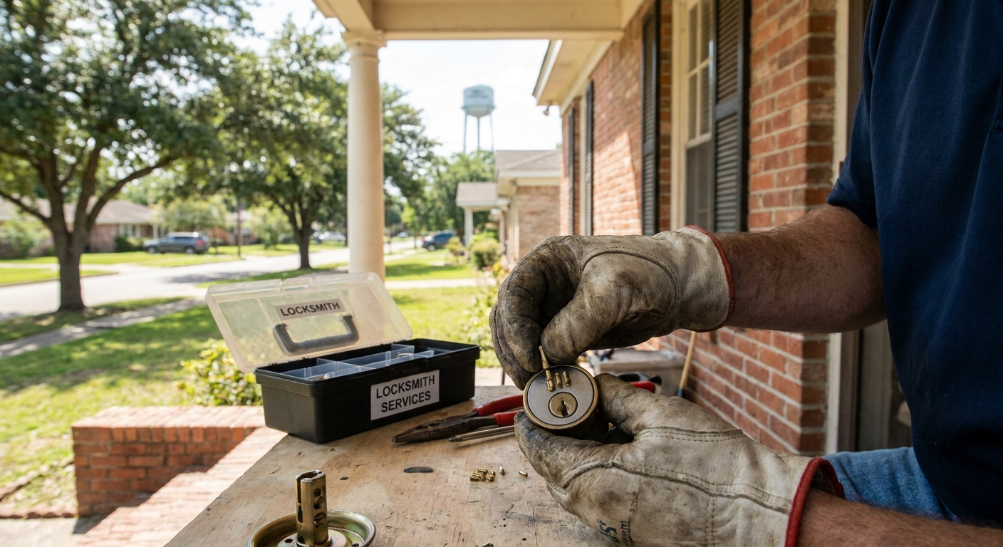 Locksmith rekeying a lock in Beaumont without replacing the hardware